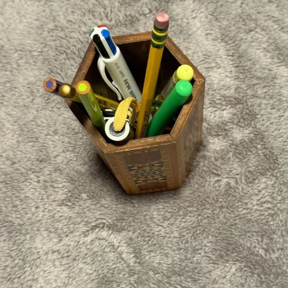 Wooden Pencil Holder with Intricate Design. Middle Eastern